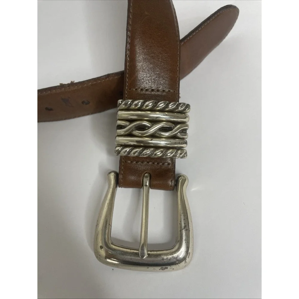 Brighton Womens Brown Leather Belt Sz S‎ 30-32 Silver Cowgirl Western Decorative